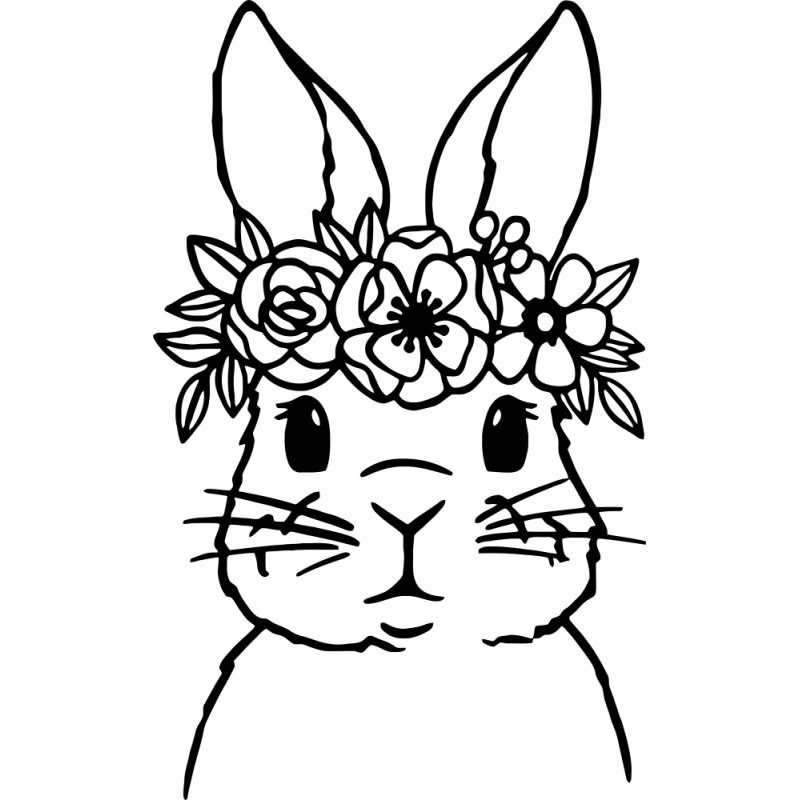 Bunny with flowers monochrome