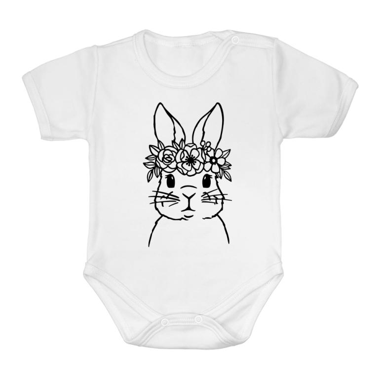 Bunny with flowers monochrome