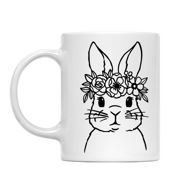 Bunny with flowers monochrome