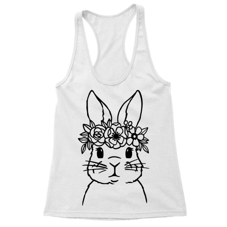Bunny with flowers monochrome