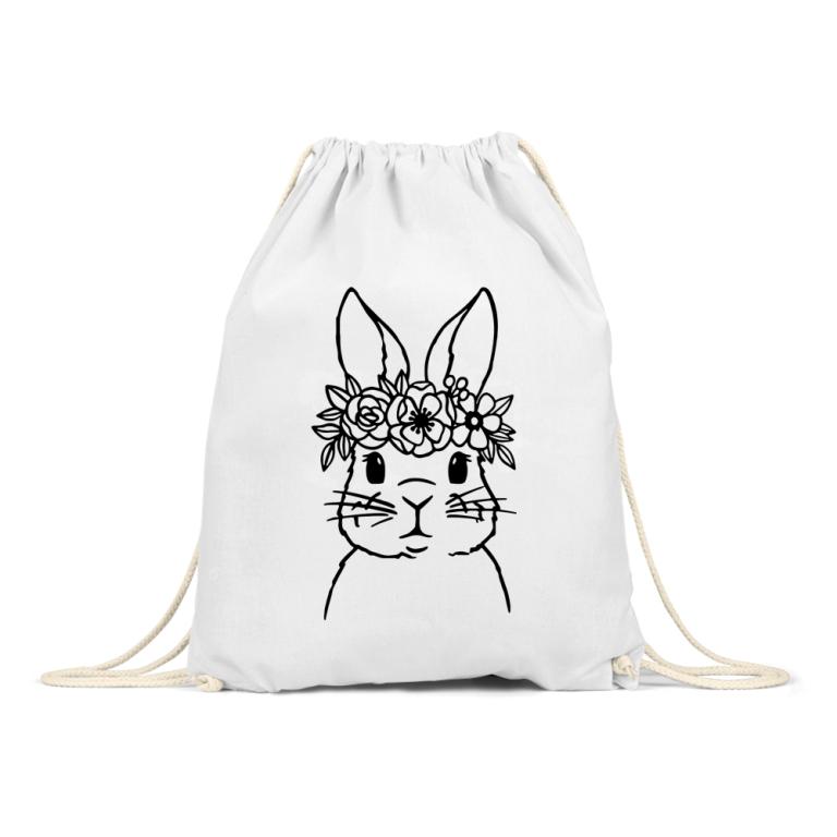 Bunny with flowers monochrome